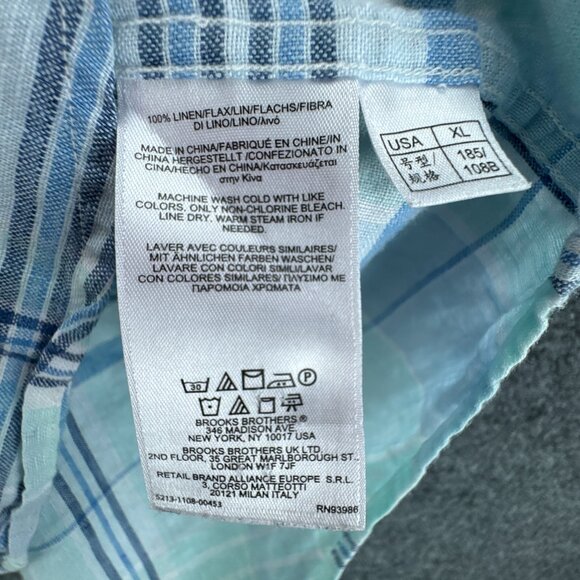 Brooks Brothers Irish Linen Shirt Mens Extra Large Blue Plaid Button Down - Picture 8 of 12
